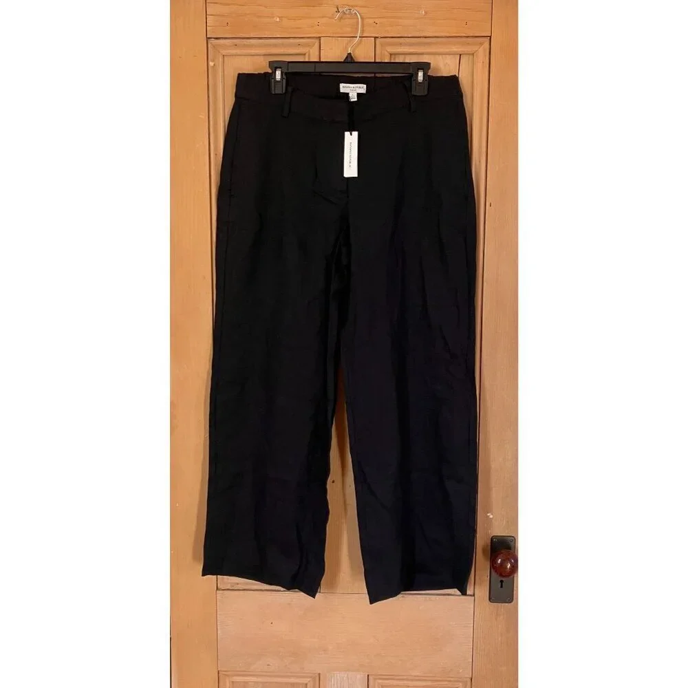 Banana Republic Women The Everyday Wide Leg Linen Pant Large Petite Black SP NWT